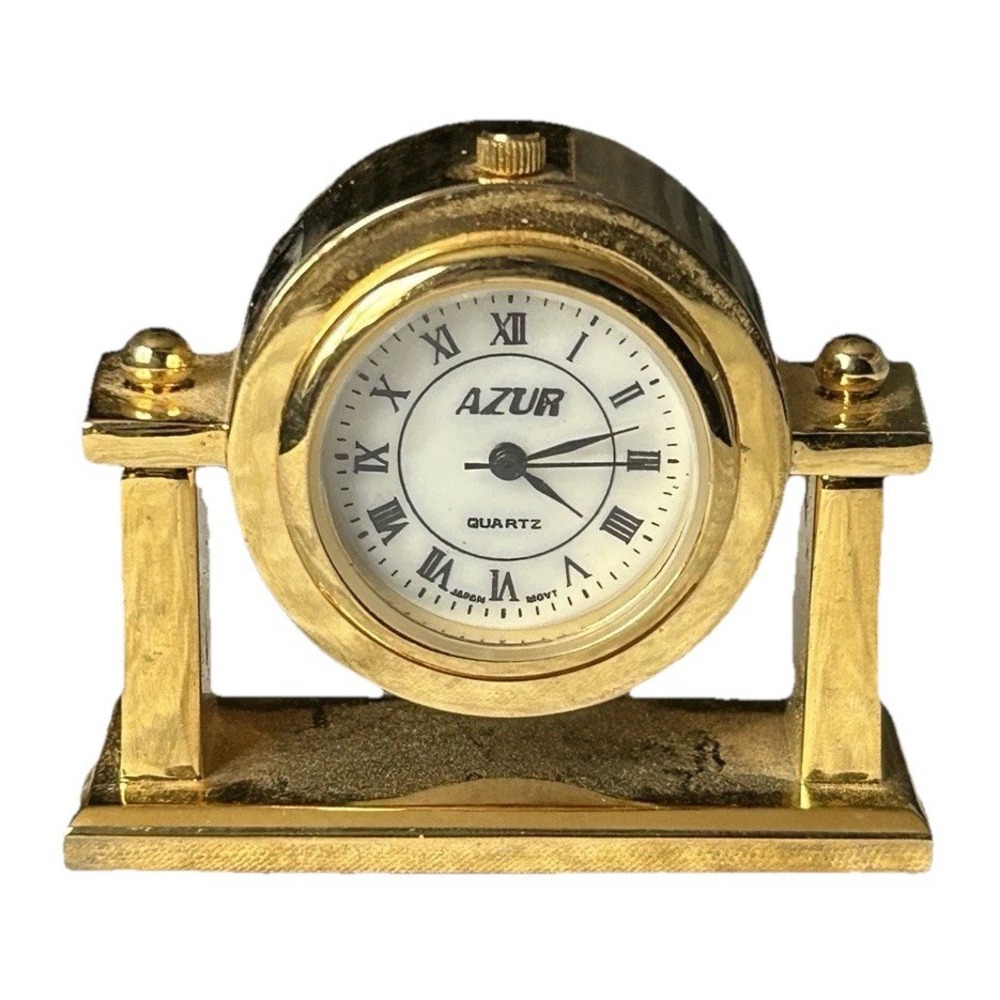VTG Micro Mini Hollywood Regency Style Steel 80s Glam Office Decor Mantel Clock